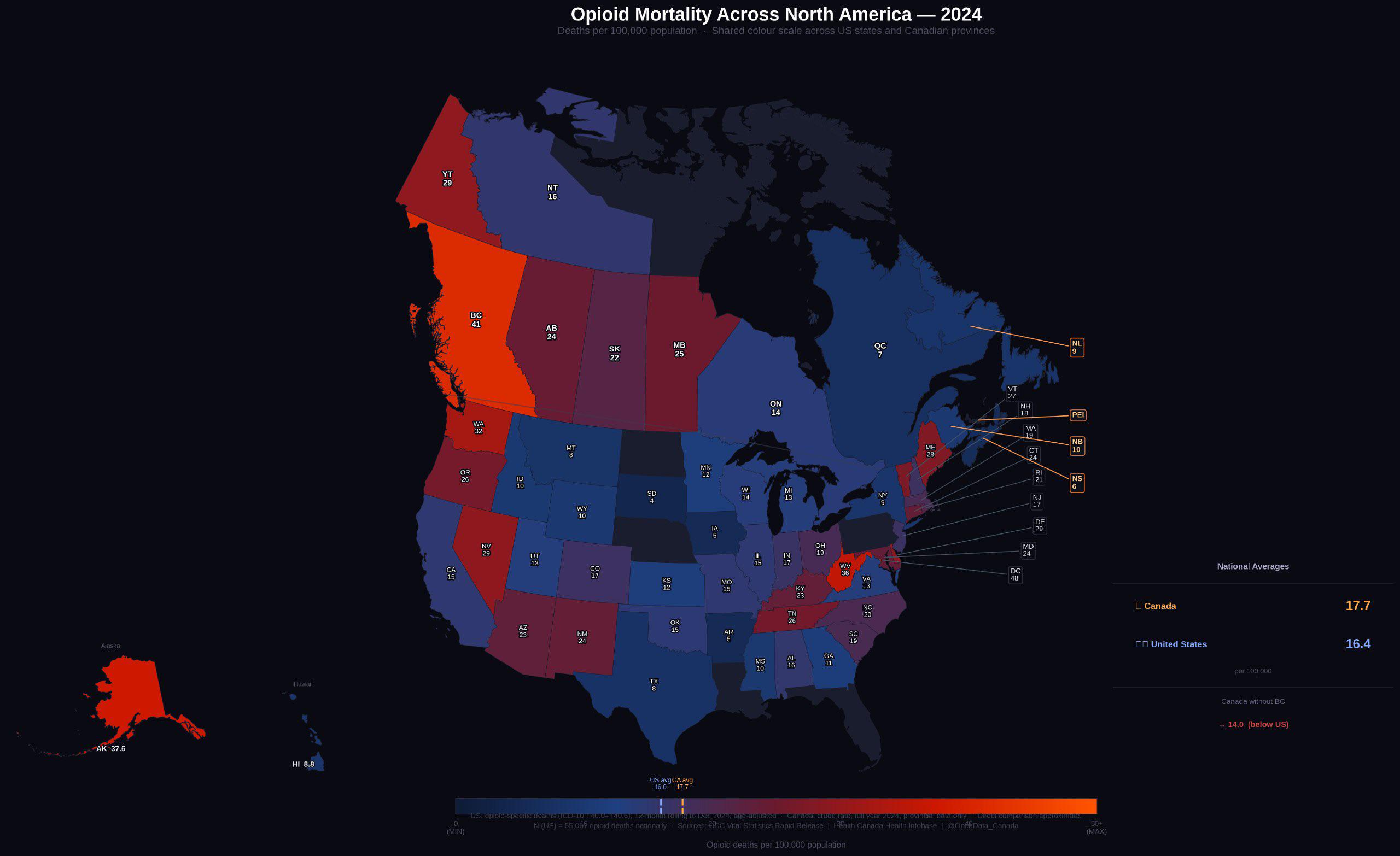 2024 opioid mortality across North America
